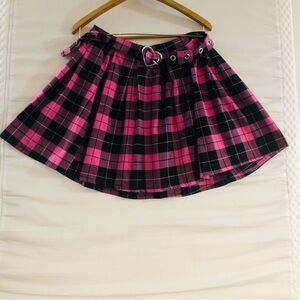 Hot Topic Pink and Black Pleated Skater Mini Skirt